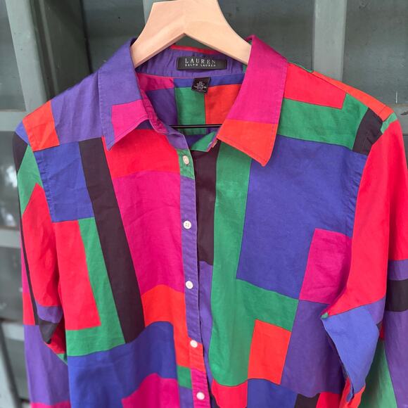 Ralph Lauren Tops - Vintage Lauren Ralph Lauren Colorblock Geometric Button Down Shirt XL